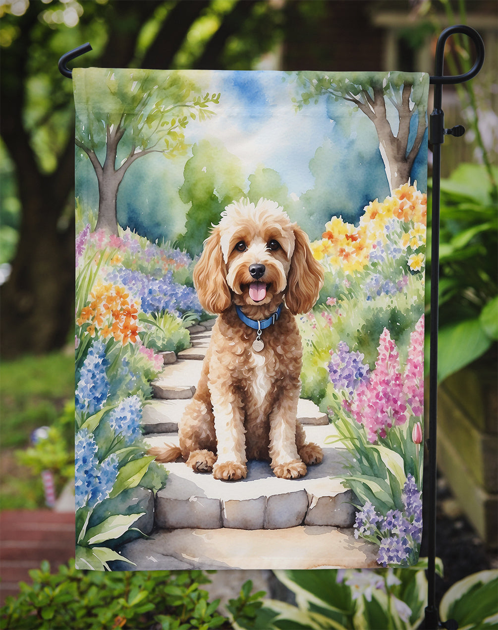 Cockapoo Spring Path Garden Flag  – Dog-Themed Floral Outdoor Decor