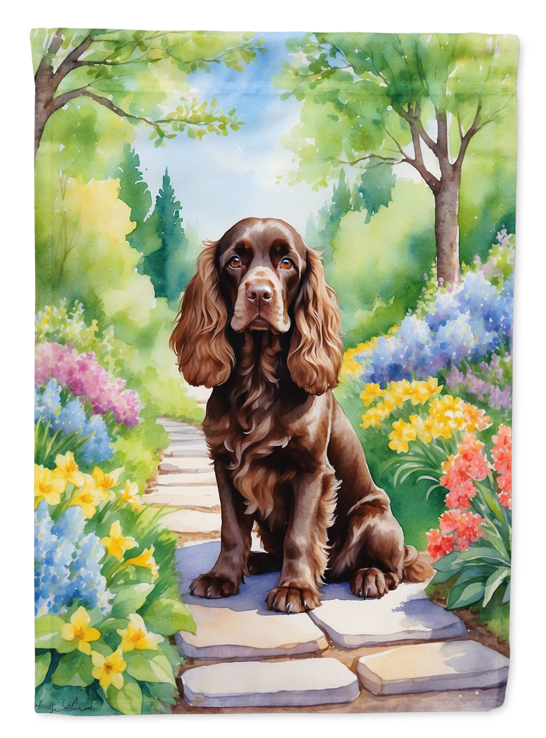 Cocker Spaniel Spring Path Garden Flag  – Dog-Themed Floral Outdoor Decor