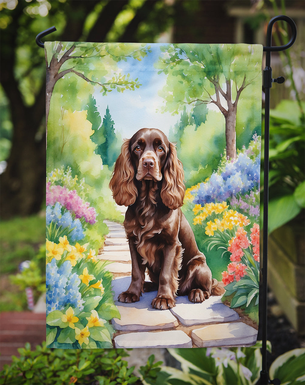Cocker Spaniel Spring Path Garden Flag  – Dog-Themed Floral Outdoor Decor