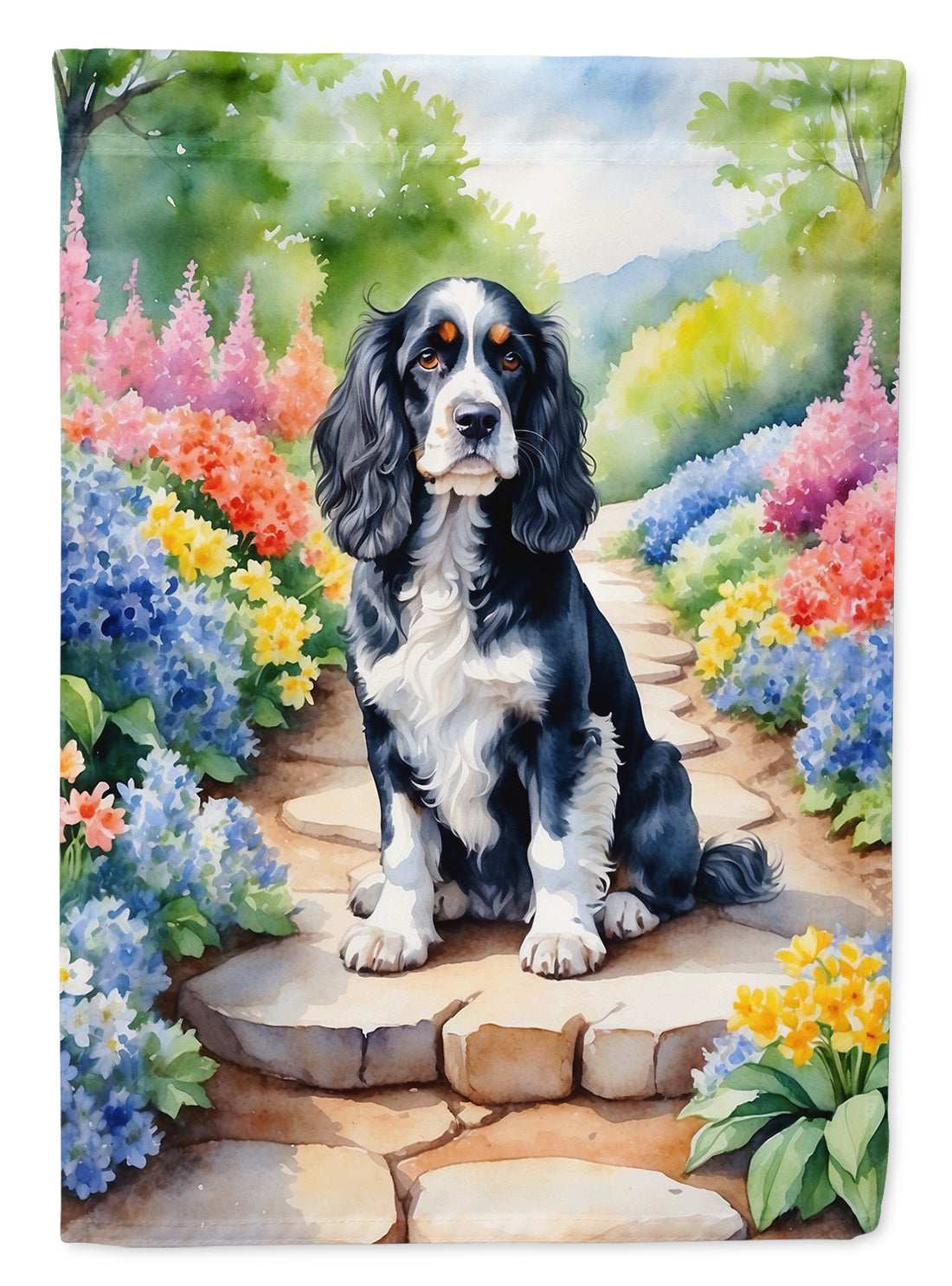 Cocker Spaniel Spring Path Garden Flag  – Dog-Themed Floral Outdoor Decor