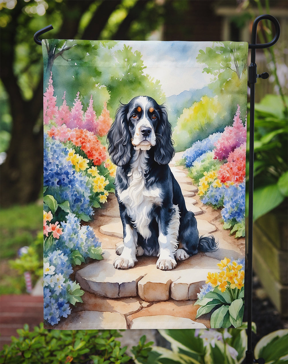Cocker Spaniel Spring Path Garden Flag  – Dog-Themed Floral Outdoor Decor