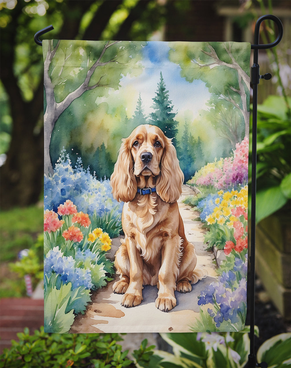 Cocker Spaniel Spring Path Garden Flag  – Dog-Themed Floral Outdoor Decor