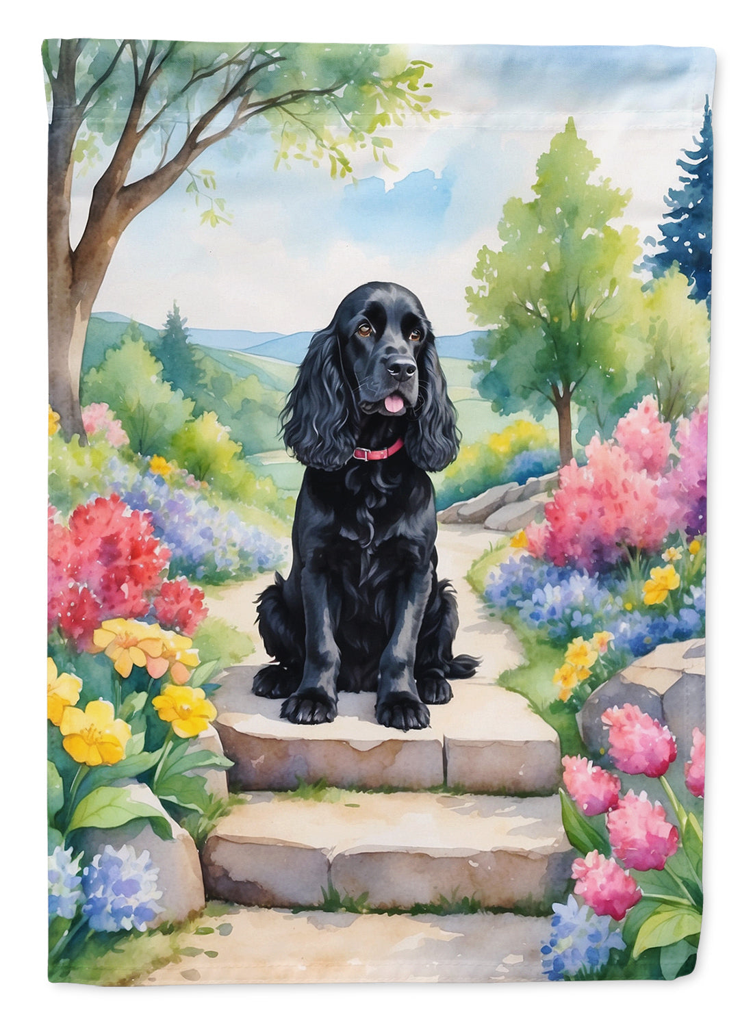 Cocker Spaniel Spring Path Garden Flag  – Dog-Themed Floral Outdoor Decor