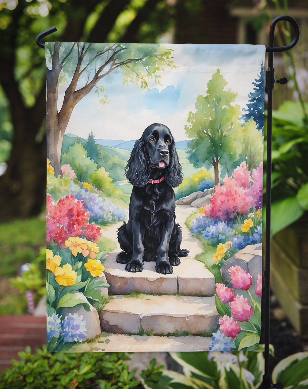 Cocker Spaniel Spring Path Garden Flag  – Dog-Themed Floral Outdoor Decor