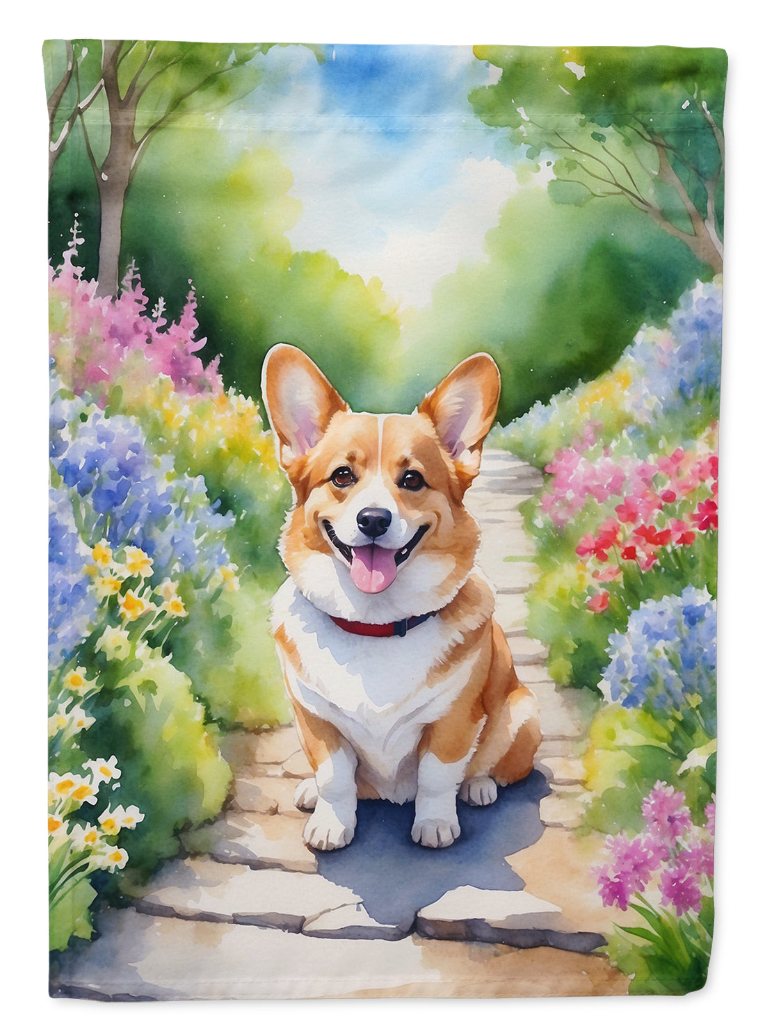 Corgi Spring Path Garden Flag  – Dog-Themed Floral Outdoor Decor