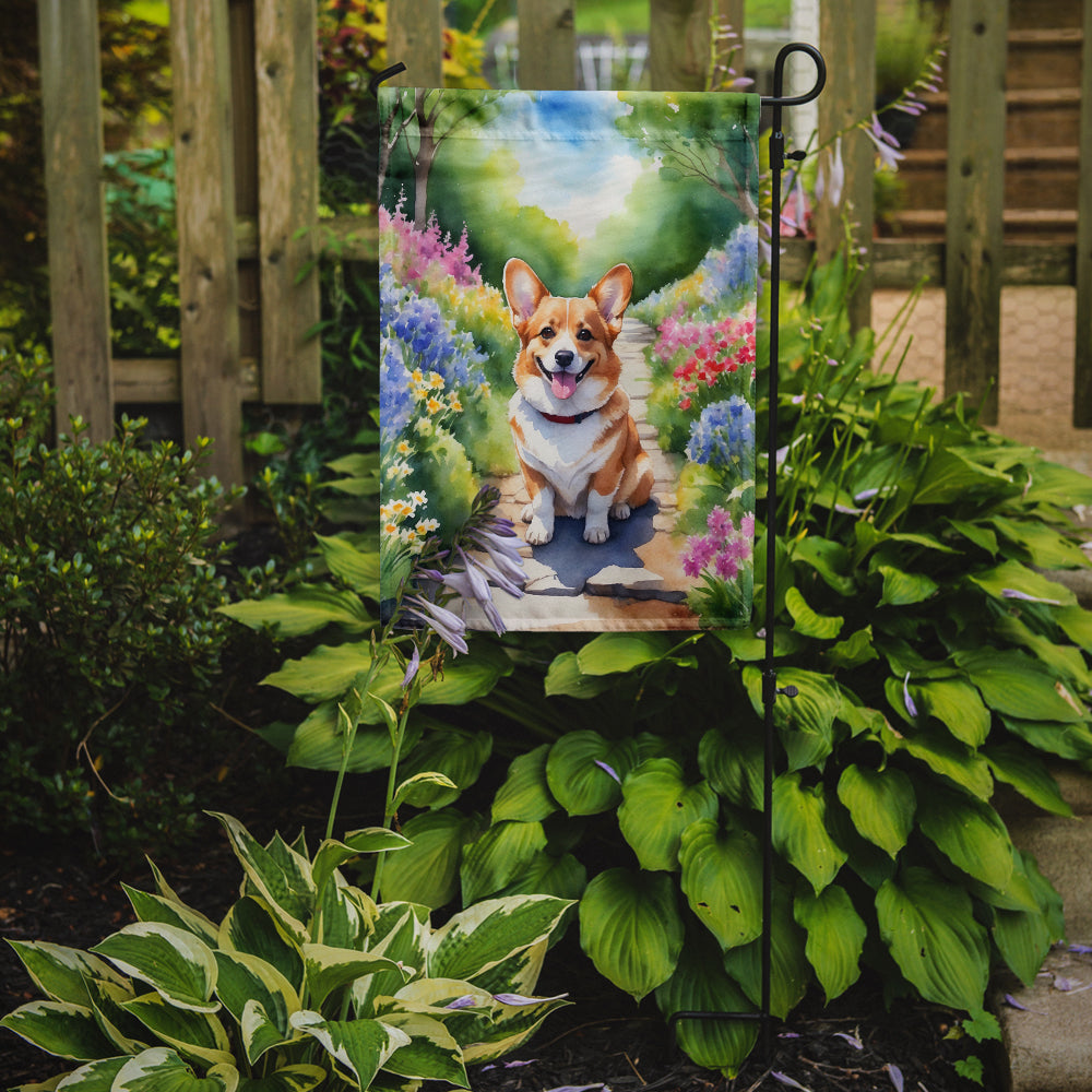 Corgi Spring Path Garden Flag  – Dog-Themed Floral Outdoor Decor