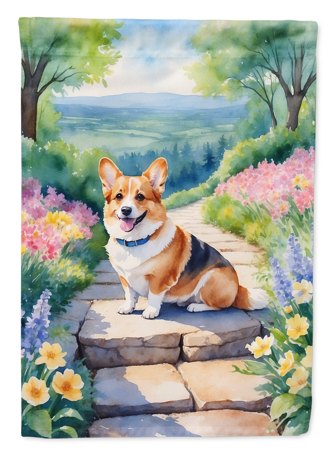 Corgi Spring Path Garden Flag  – Dog-Themed Floral Outdoor Decor