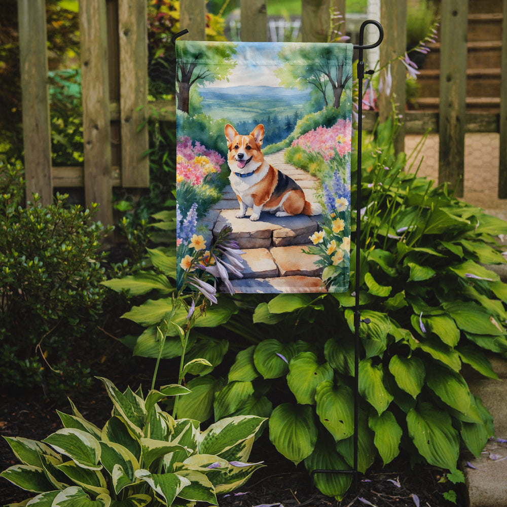 Corgi Spring Path Garden Flag  – Dog-Themed Floral Outdoor Decor