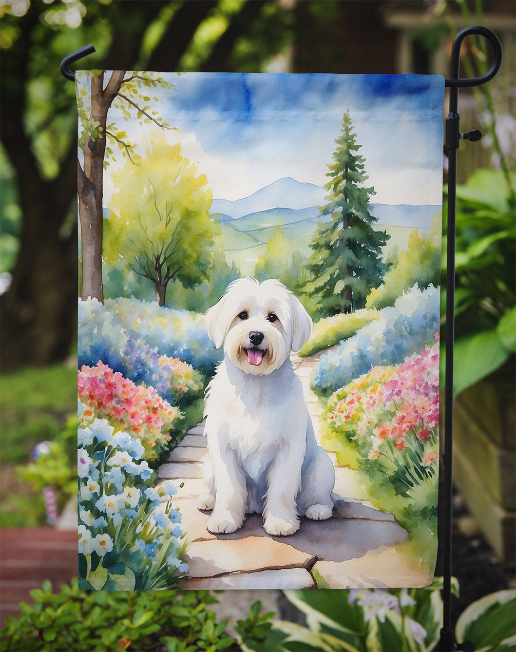 Coton de Tulear Spring Path Garden Flag  – Dog-Themed Floral Outdoor Decor