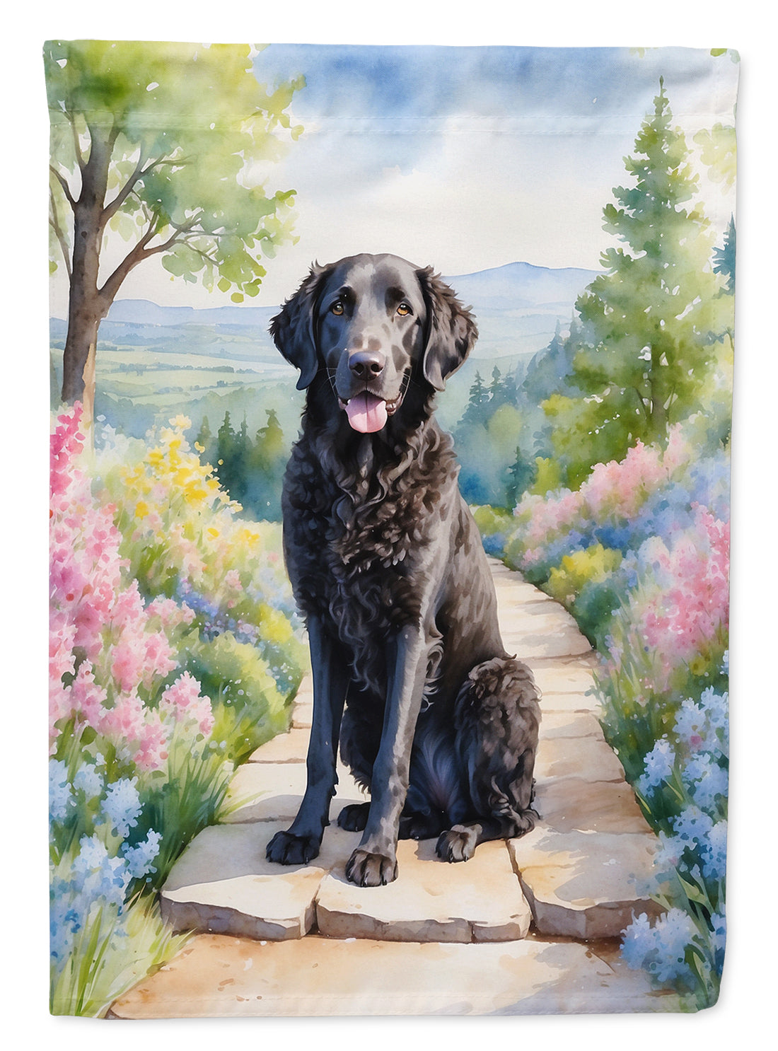Curly-Coated Retriever Spring Path Garden Flag  – Dog-Themed Floral Outdoor Decor