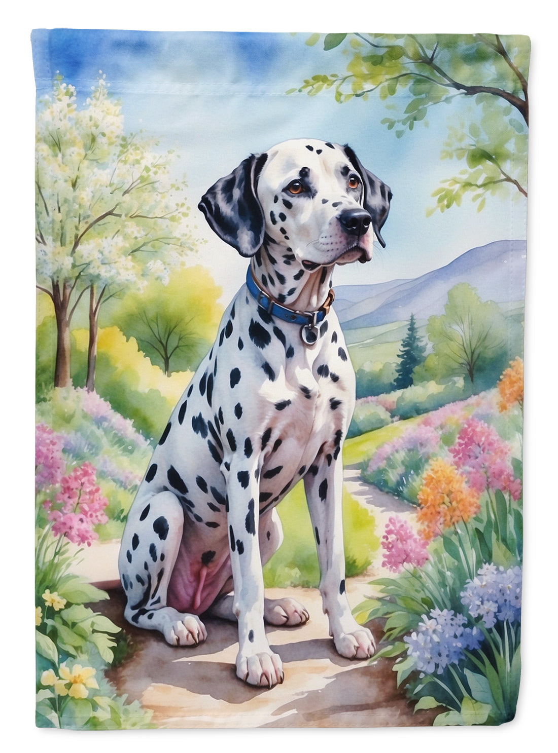 Dalmatian Spring Path Garden Flag  – Dog-Themed Floral Outdoor Decor