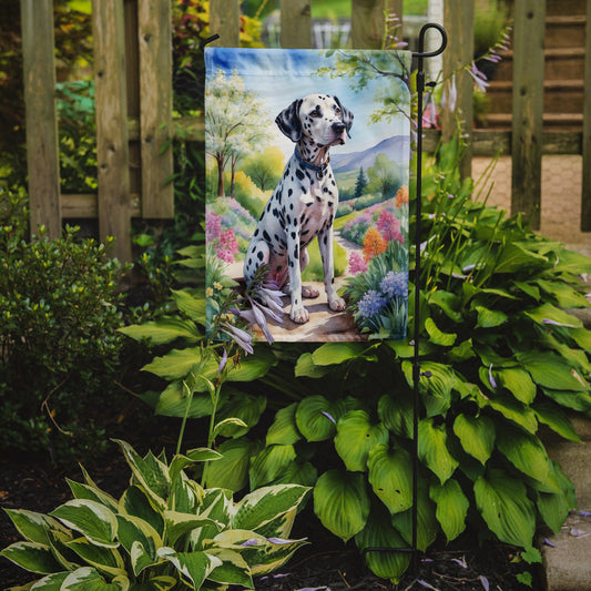 Dalmatian Spring Path Garden Flag – Dog-Themed Floral Outdoor Decor