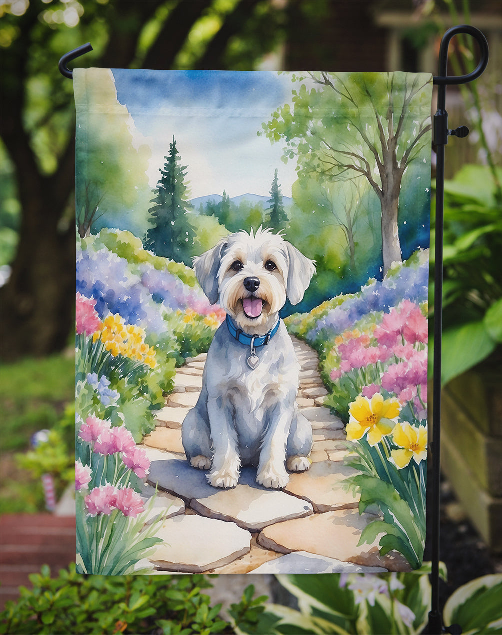 Dandie Dinmont Terrier Spring Path Garden Flag  – Dog-Themed Floral Outdoor Decor