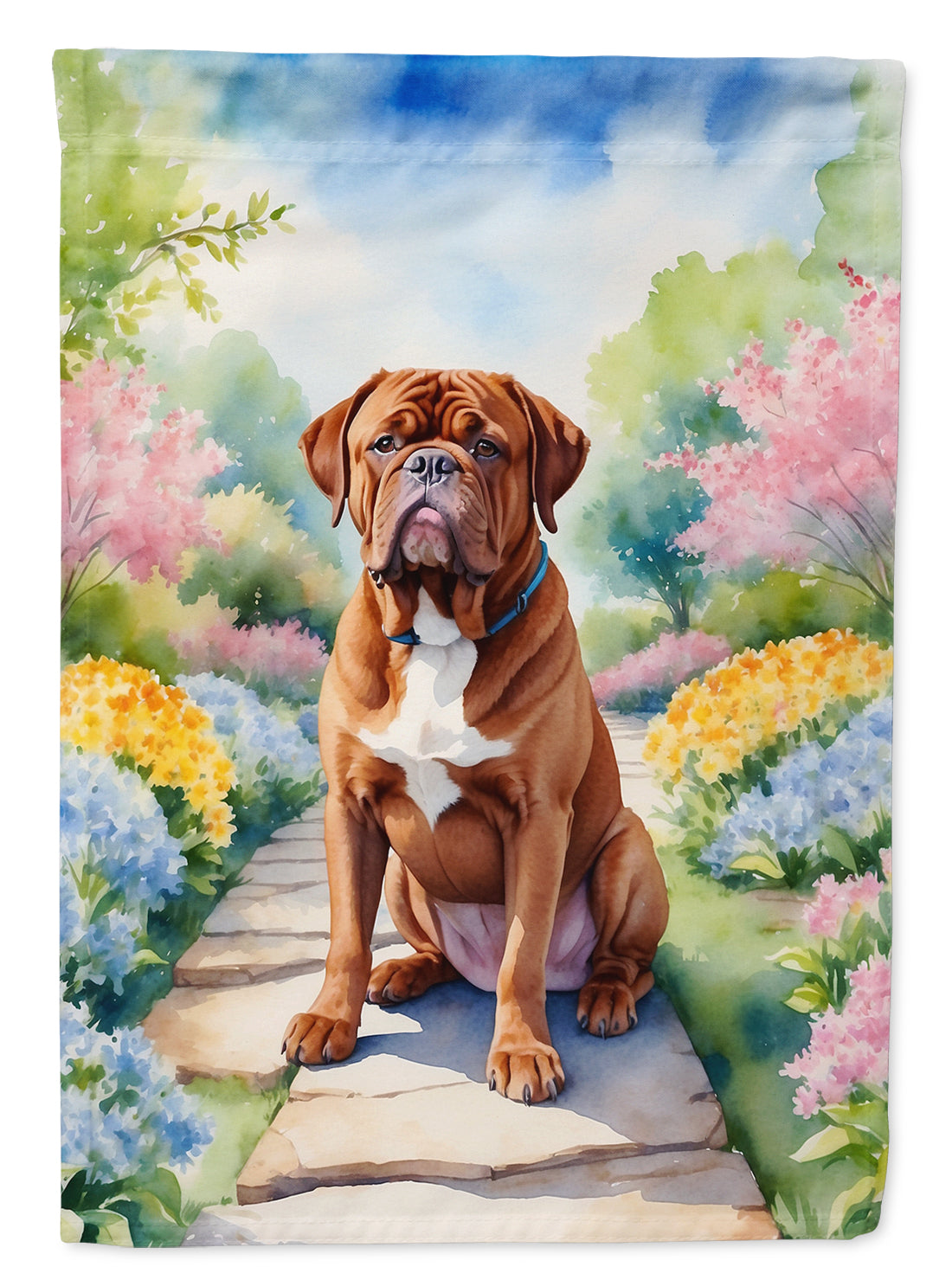 Dogue de Bordeaux Spring Path Garden Flag  – Dog-Themed Floral Outdoor Decor