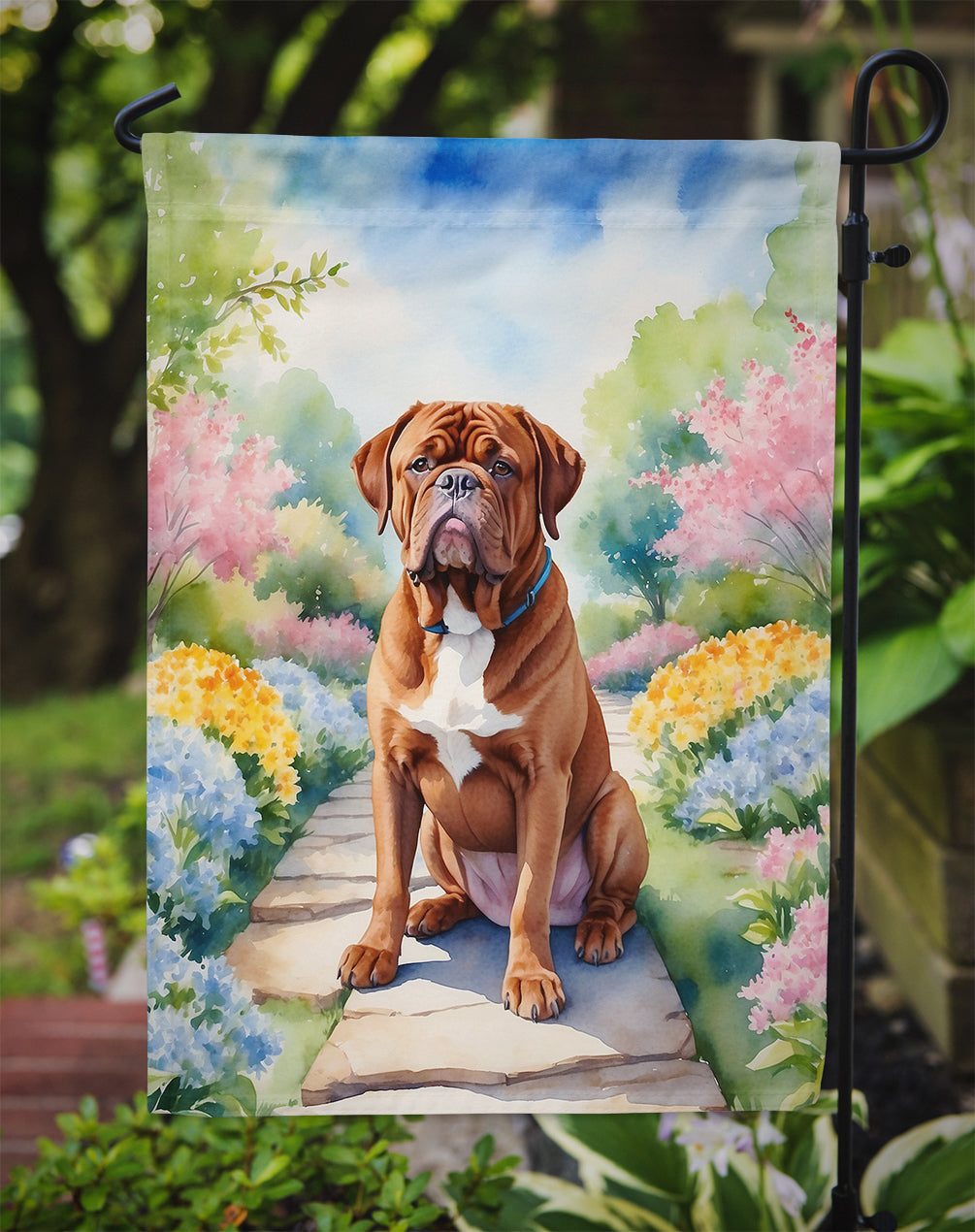 Dogue de Bordeaux Spring Path Garden Flag  – Dog-Themed Floral Outdoor Decor