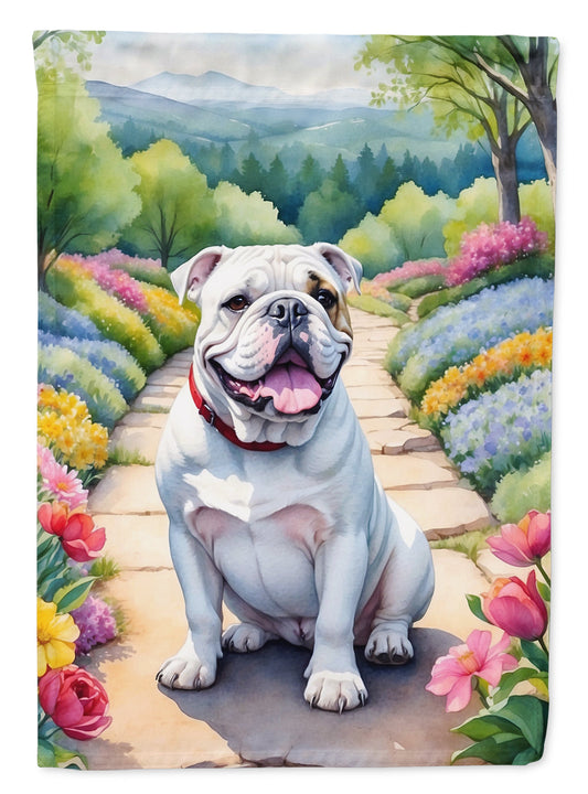 English Bulldog Spring Path Garden Flag  – Dog-Themed Floral Outdoor Decor