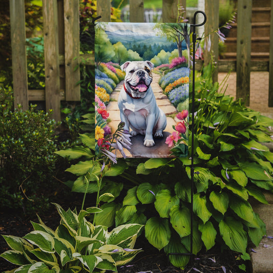 English Bulldog Spring Path Garden Flag  – Dog-Themed Floral Outdoor Decor