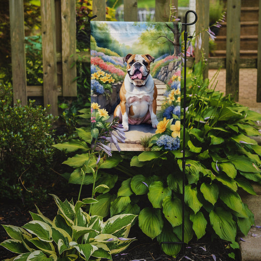 English Bulldog Spring Path Garden Flag  – Dog-Themed Floral Outdoor Decor