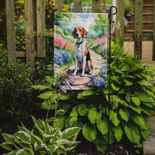 English Foxhound Spring Path Garden Flag  – Dog-Themed Floral Outdoor Decor