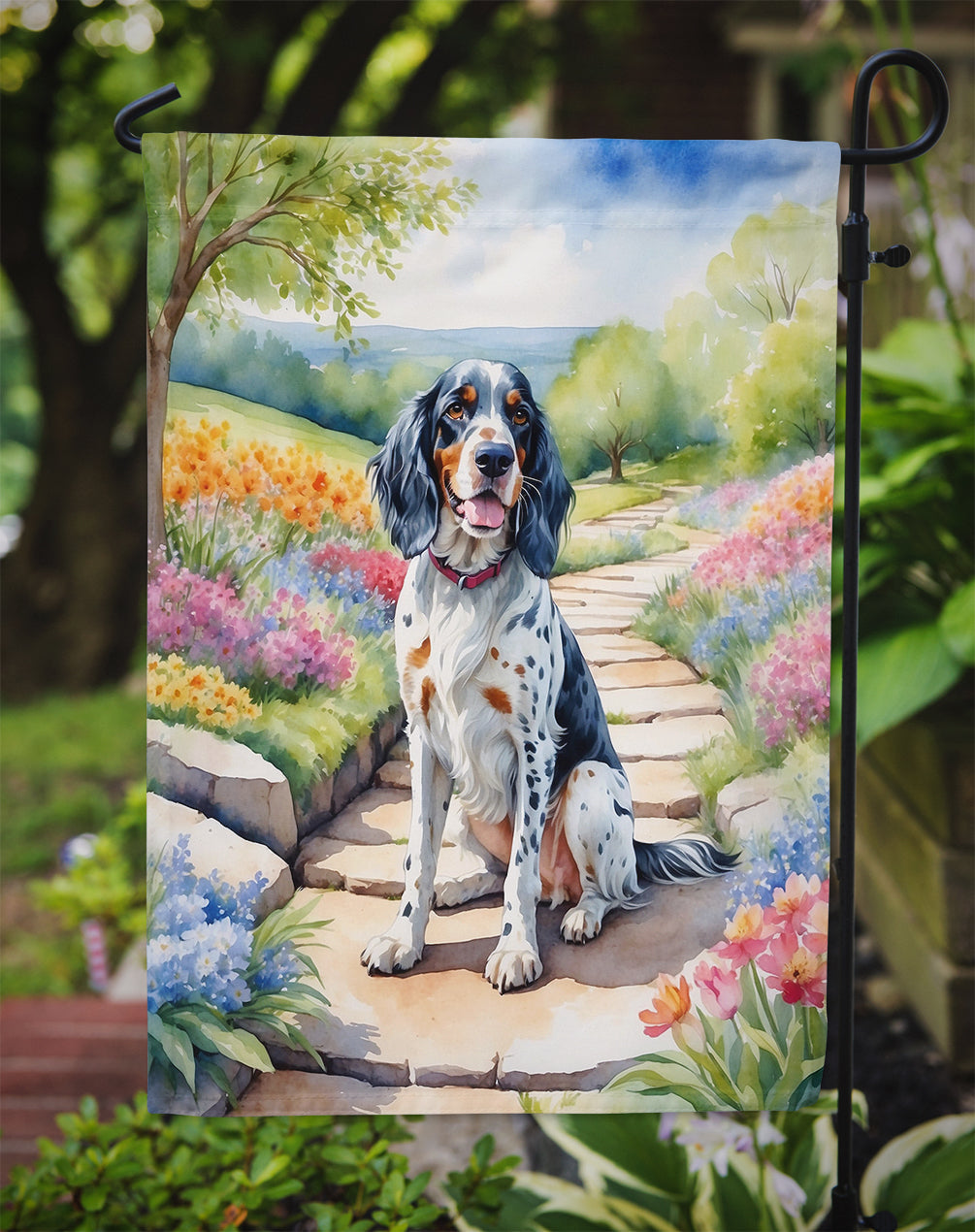 English Setter Spring Path Garden Flag  – Dog-Themed Floral Outdoor Decor