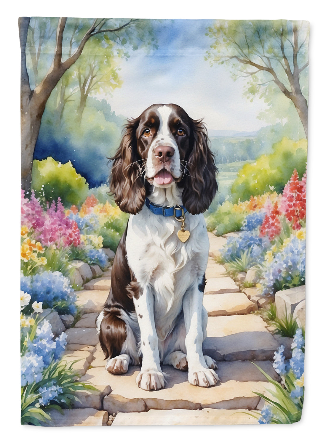 English Springer Spaniel Spring Path Garden Flag  – Dog-Themed Floral Outdoor Decor