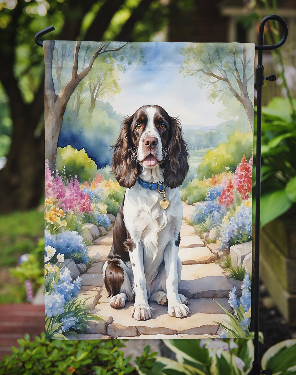 English Springer Spaniel Spring Path Garden Flag  – Dog-Themed Floral Outdoor Decor