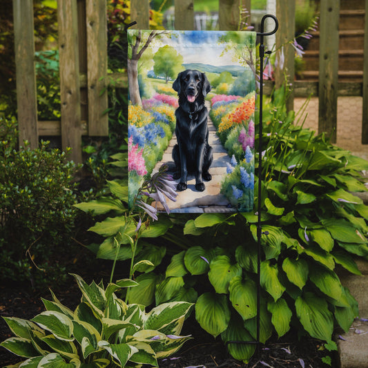 Flat-Coated Retriever Spring Path Garden Flag  – Dog-Themed Floral Outdoor Decor