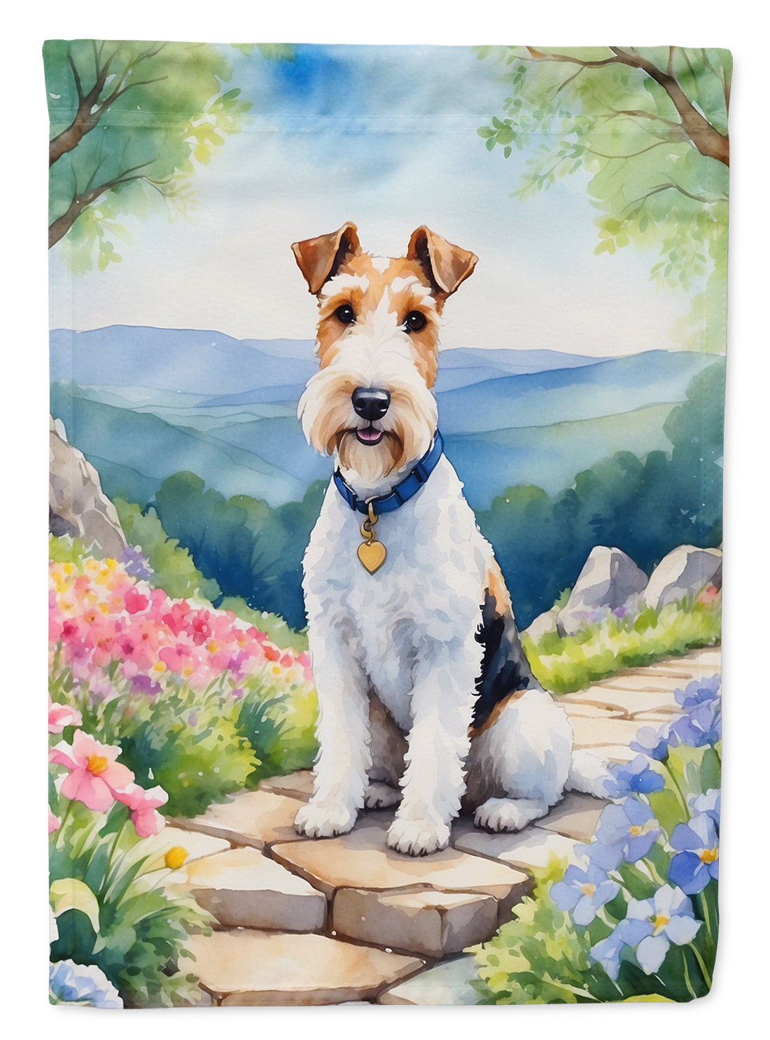 Fox Terrier Spring Path Garden Flag  – Dog-Themed Floral Outdoor Decor