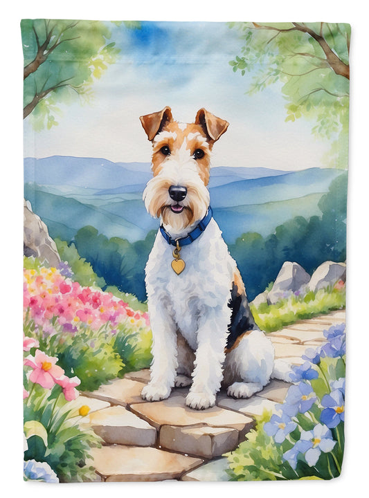 Fox Terrier Spring Path Garden Flag  – Dog-Themed Floral Outdoor Decor