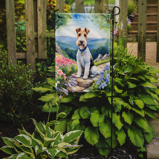Fox Terrier Spring Path Garden Flag  – Dog-Themed Floral Outdoor Decor