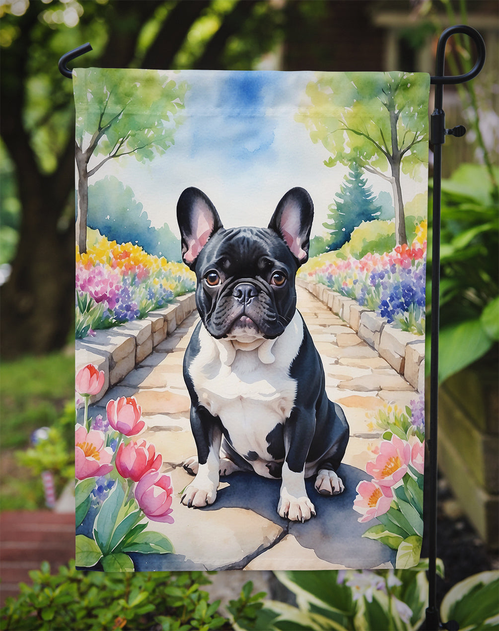 French Bulldog Spring Path Garden Flag  – Dog-Themed Floral Outdoor Decor