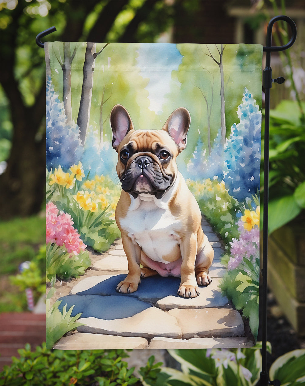 French Bulldog Spring Path Garden Flag  – Dog-Themed Floral Outdoor Decor
