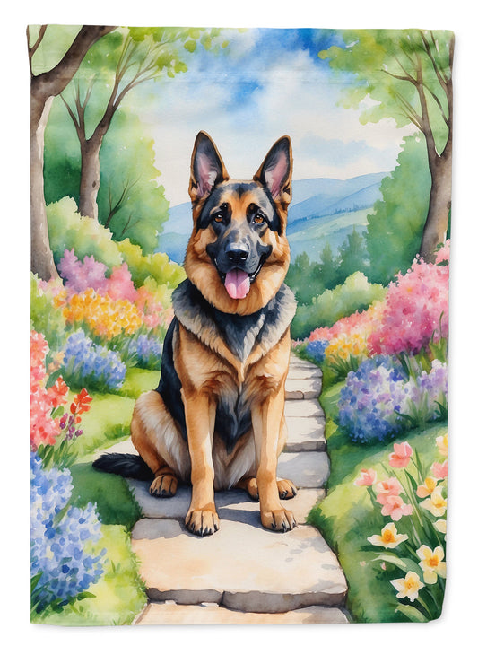 German Shepherd Spring Path Garden Flag  – Dog-Themed Floral Outdoor Decor