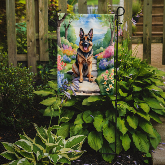 German Shepherd Spring Path Garden Flag  – Dog-Themed Floral Outdoor Decor
