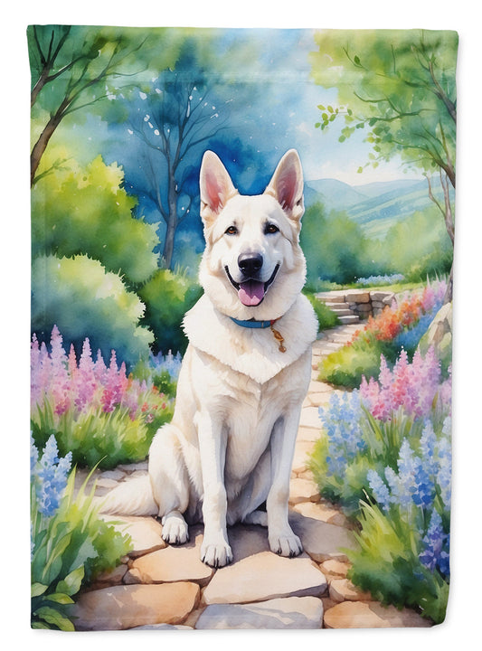 German Shepherd Spring Path Garden Flag  – Dog-Themed Floral Outdoor Decor