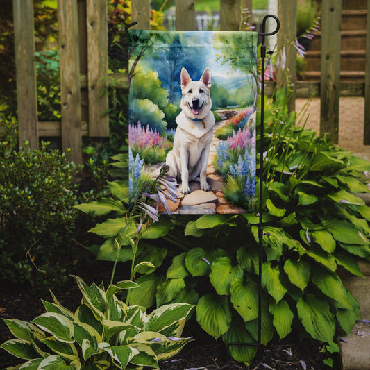 German Shepherd Spring Path Garden Flag  – Dog-Themed Floral Outdoor Decor