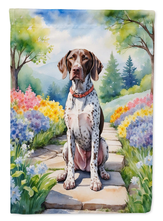 German Shorthaired Pointer Spring Path Garden Flag  – Dog-Themed Floral Outdoor Decor