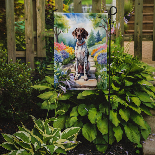German Shorthaired Pointer Spring Path Garden Flag  – Dog-Themed Floral Outdoor Decor