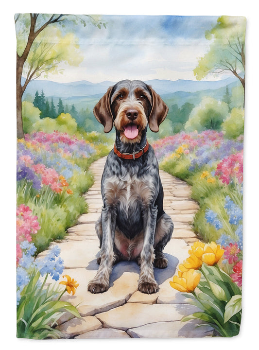 German Wirehaired Pointer Spring Path Garden Flag  – Dog-Themed Floral Outdoor Decor
