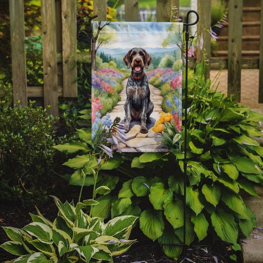 German Wirehaired Pointer Spring Path Garden Flag  – Dog-Themed Floral Outdoor Decor