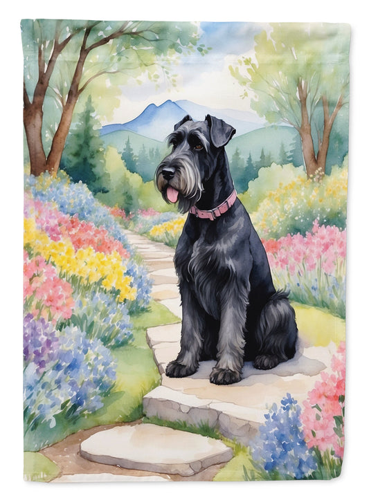Giant Schnauzer Spring Path Garden Flag  – Dog-Themed Floral Outdoor Decor