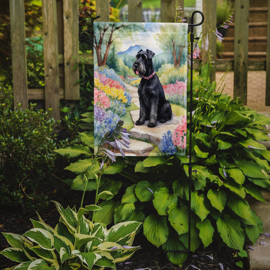 Giant Schnauzer Spring Path Garden Flag  – Dog-Themed Floral Outdoor Decor