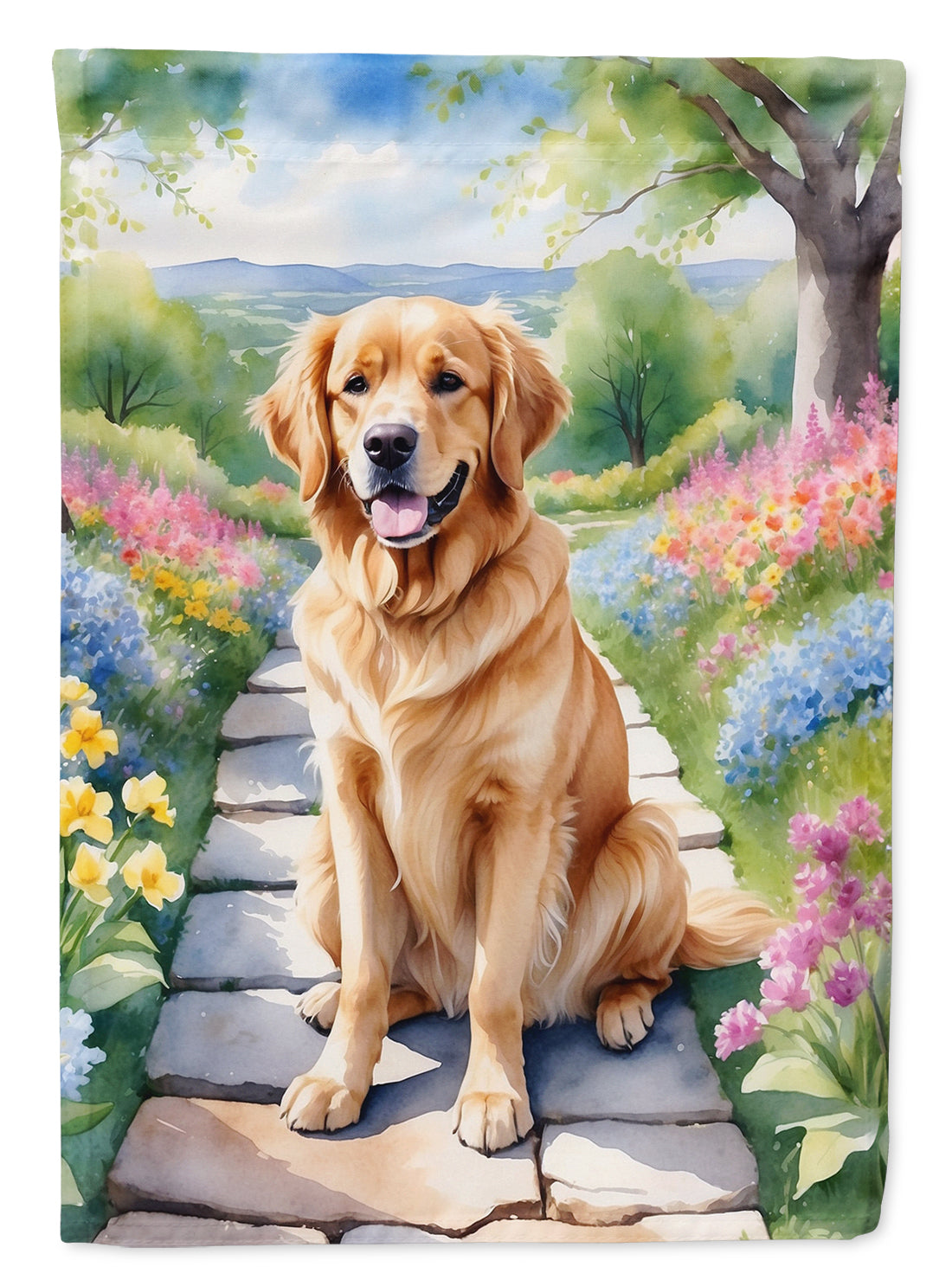 Golden Retriever Spring Path Garden Flag  – Dog-Themed Floral Outdoor Decor
