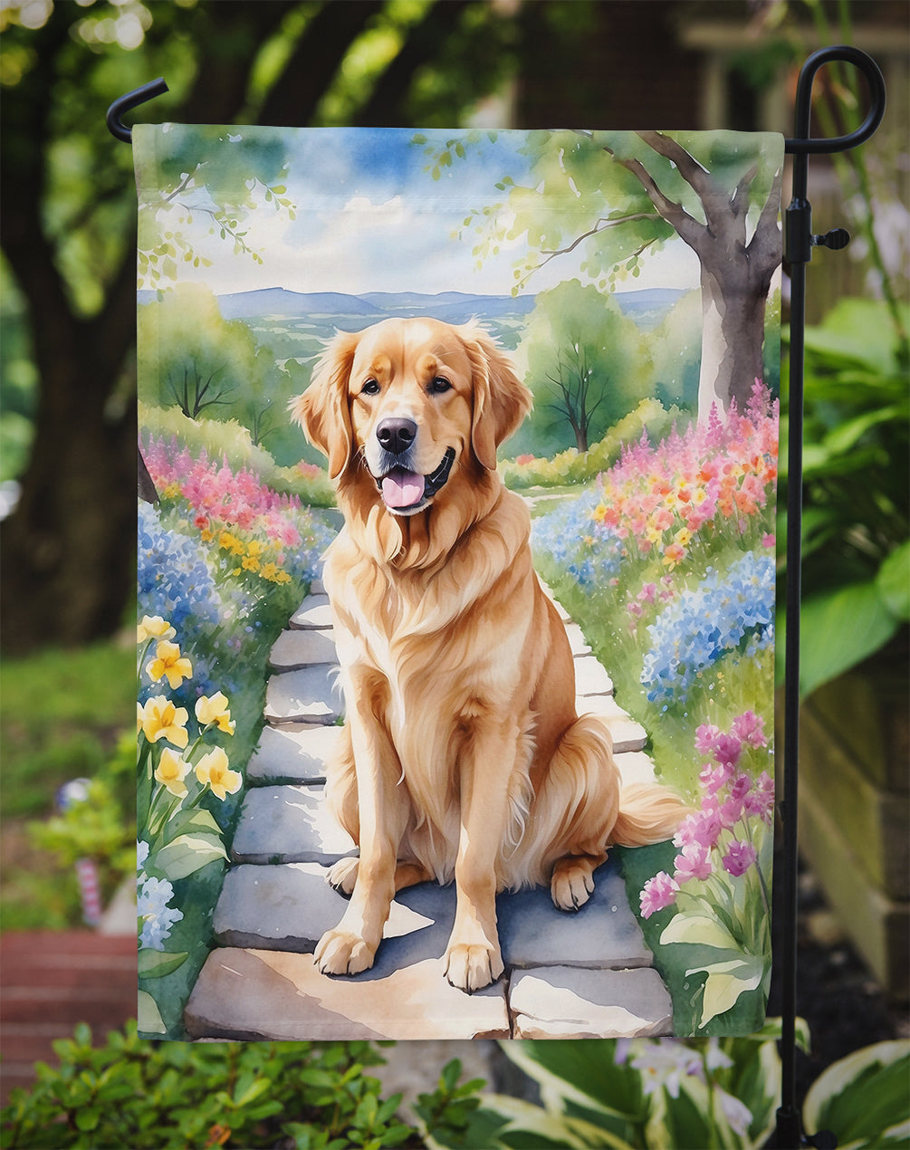 Golden Retriever Spring Path Garden Flag  – Dog-Themed Floral Outdoor Decor