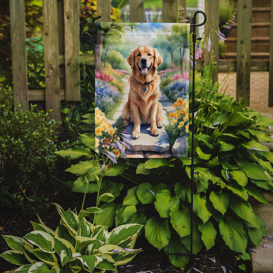 Golden Retriever Spring Path Garden Flag  – Dog-Themed Floral Outdoor Decor