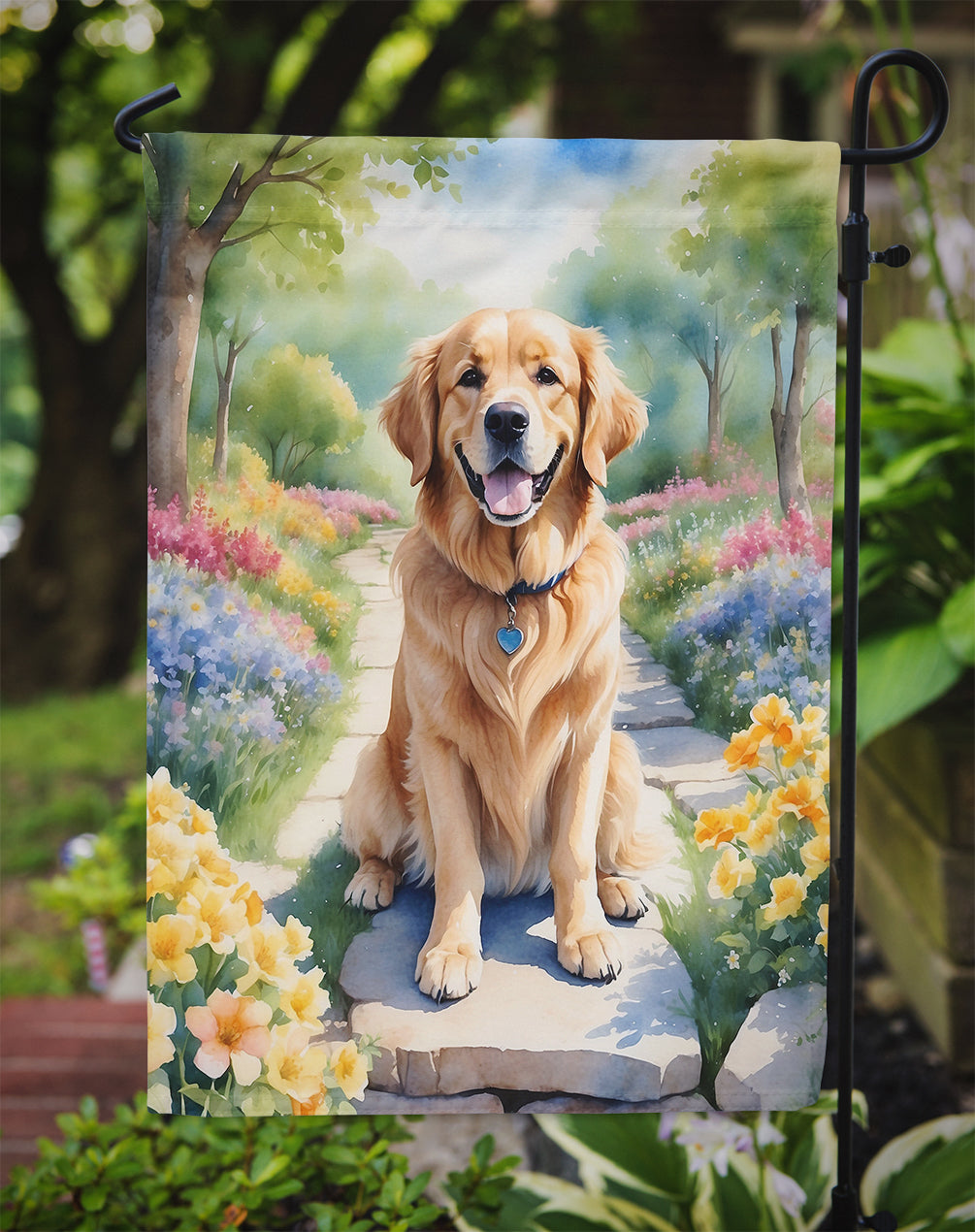 Golden Retriever Spring Path Garden Flag  – Dog-Themed Floral Outdoor Decor