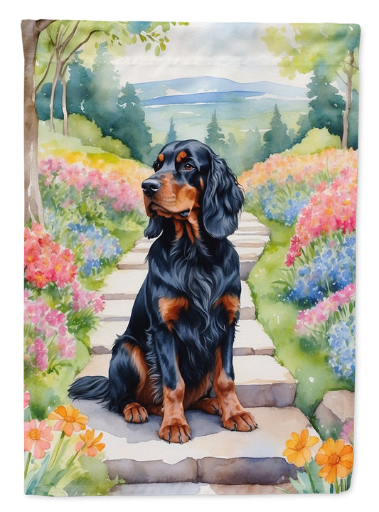 Gordon Setter Spring Path Garden Flag  – Dog-Themed Floral Outdoor Decor