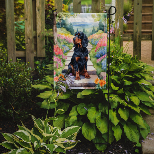 Gordon Setter Spring Path Garden Flag  – Dog-Themed Floral Outdoor Decor