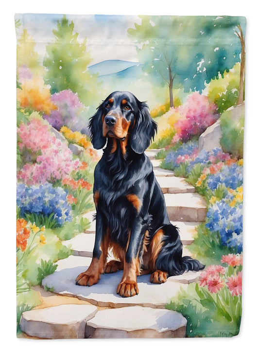 Gordon Setter Spring Path Garden Flag  – Dog-Themed Floral Outdoor Decor