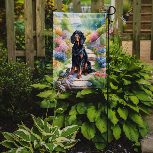 Gordon Setter Spring Path Garden Flag  – Dog-Themed Floral Outdoor Decor